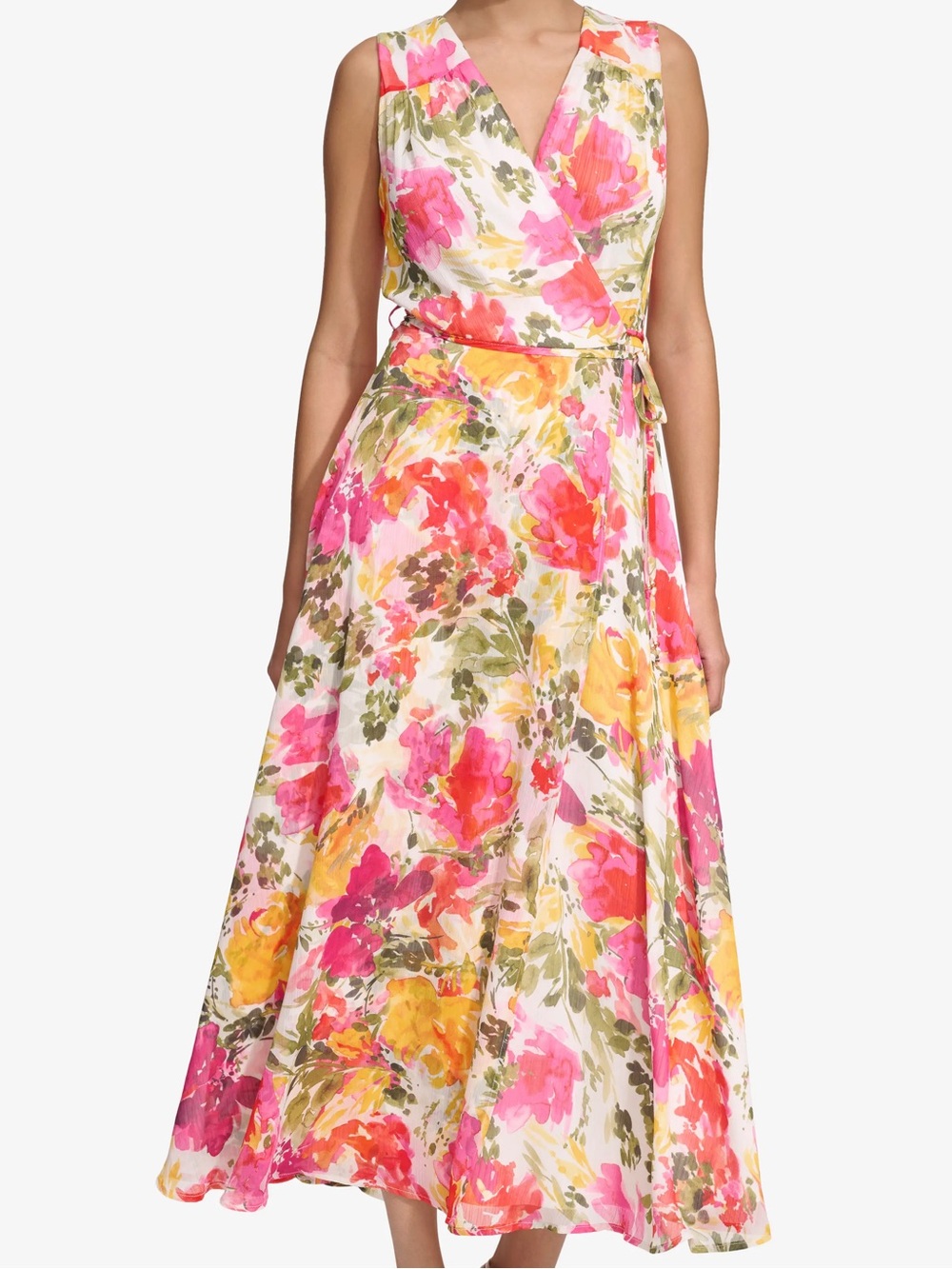 Calvin Klein Pink Yellow and White Midi Dress